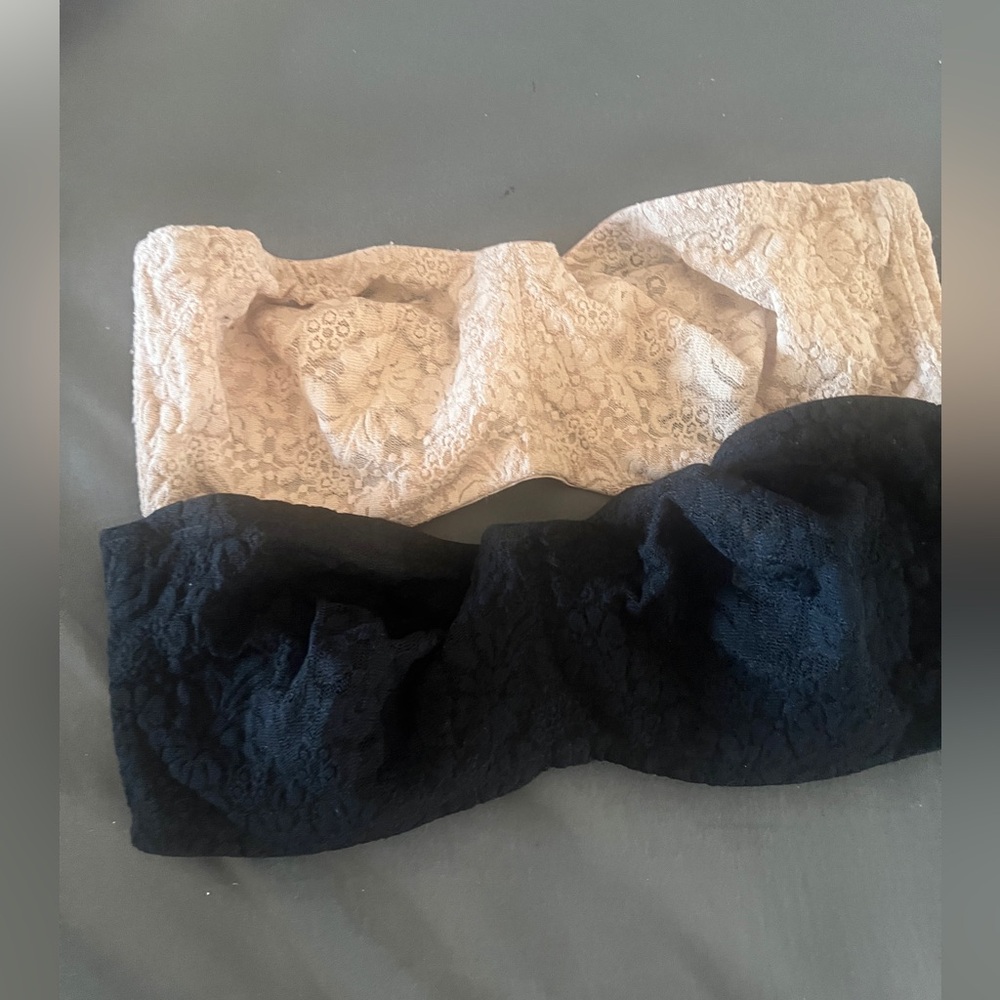 Halo Lace Strapless Bra 36C 2- black & nude